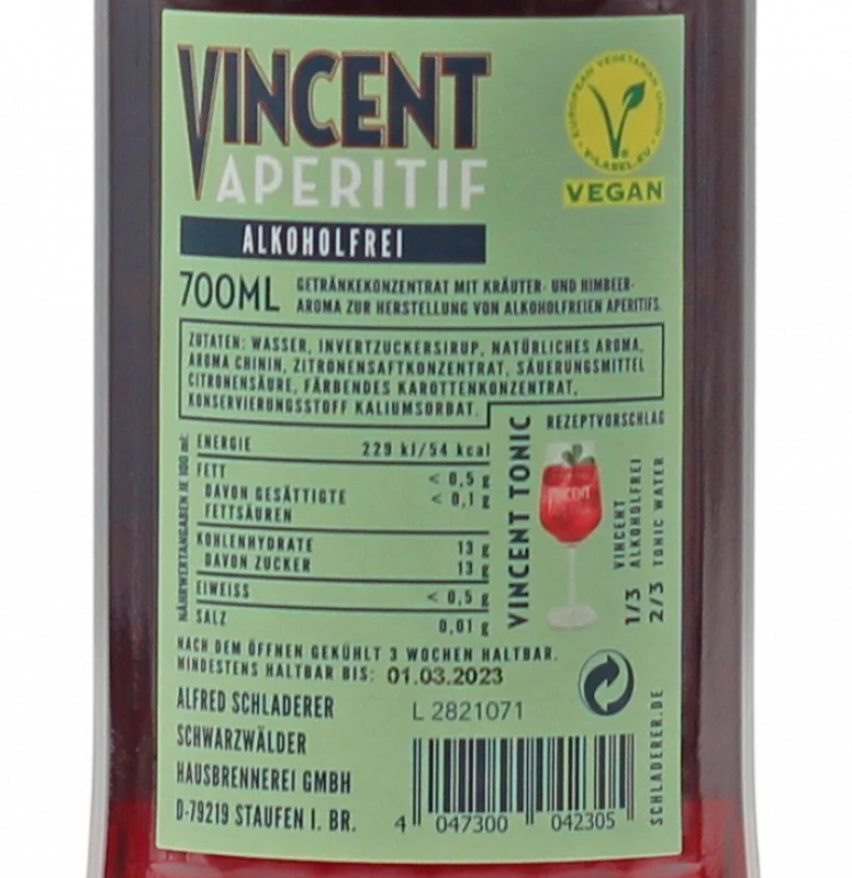Vincent Aperitif alkoholfrei 0,7 L 0% vol Vincent Aperitif alkoholfrei 0,7 L 0% vol