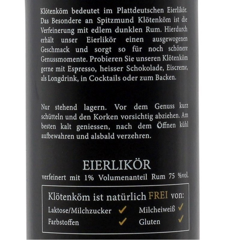 Spitzmund Klötenköm Eierlikör 0,5 L 20% vol Spitzmund Klötenköm Eierlikör 0,5 L 20% vol