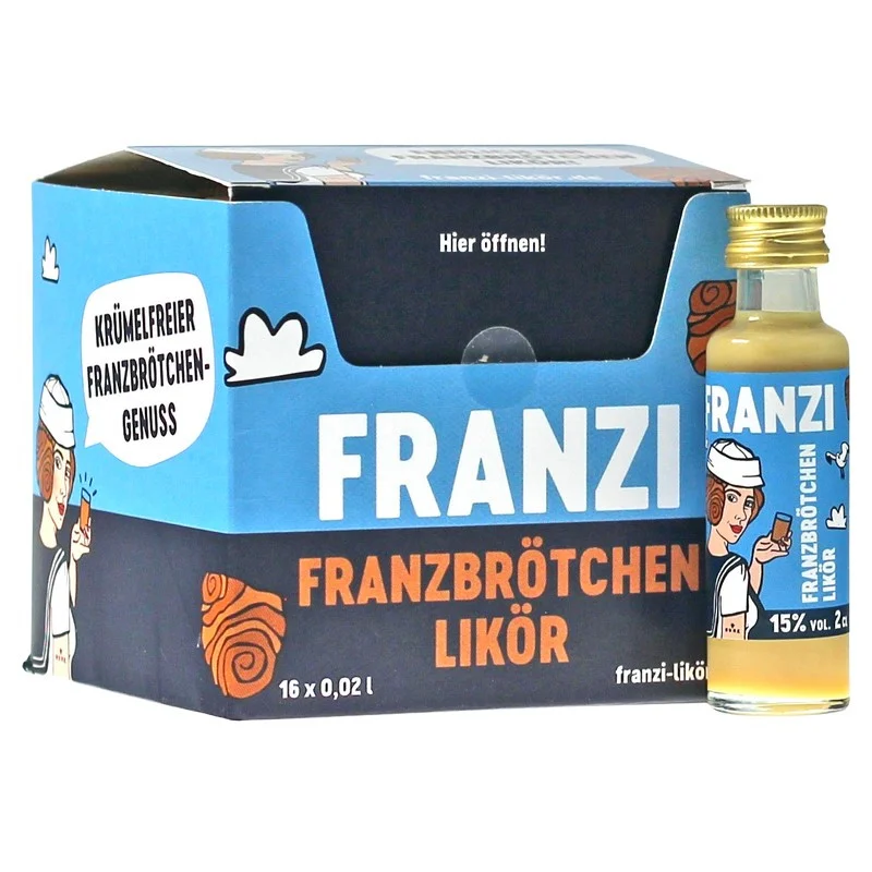 Franzi Franzbrötchen Likör Miniflaschen 16 x 0,02 L 15% vol Franzi Franzbrötchen Likör Miniflaschen 16 x 0,02 L 15% vol