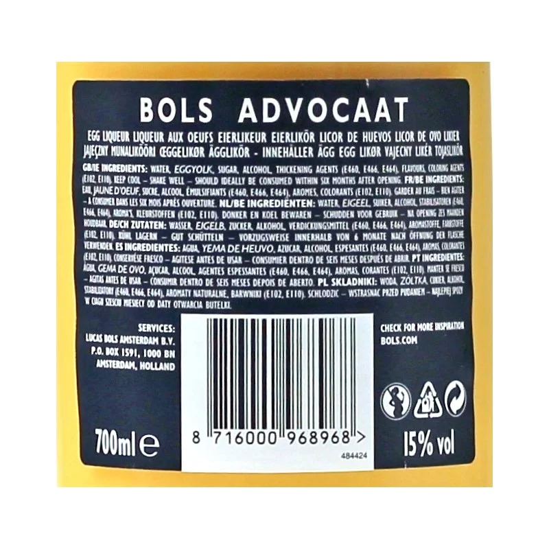 Bols Advocaat Eierlikör 0,7 L 15% vol Bols Advocaat Eierlikör 0,7 L 15% vol
