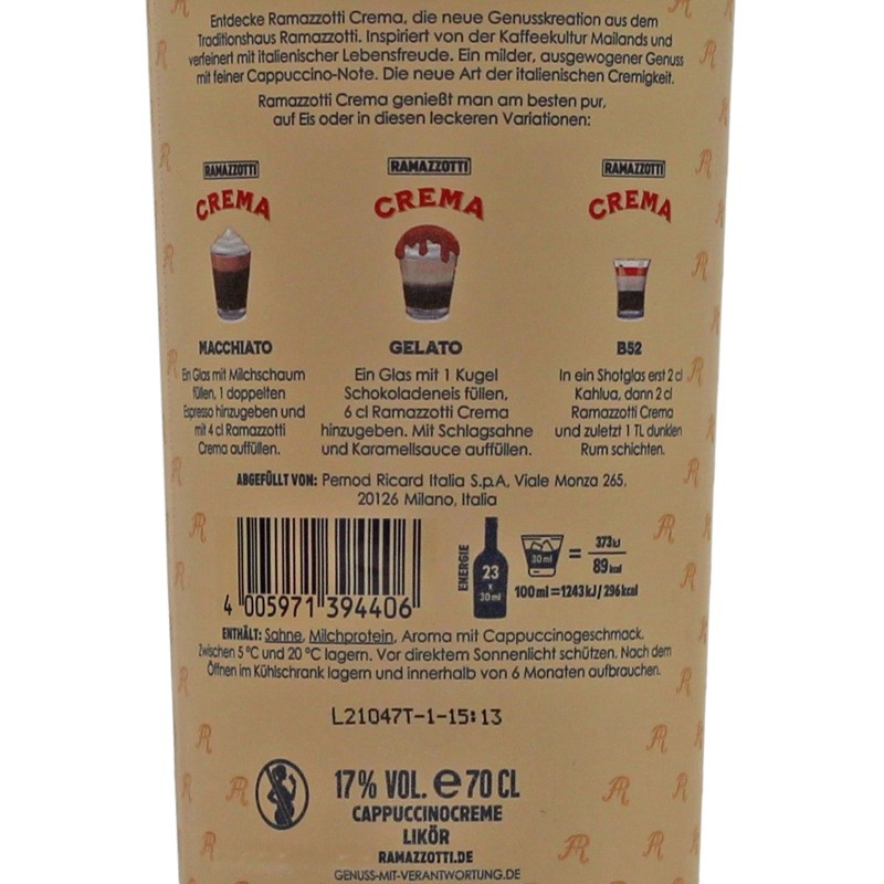 Ramazzotti Crema 0,7 L 17% vol Ramazzotti Crema 0,7 L 17% vol