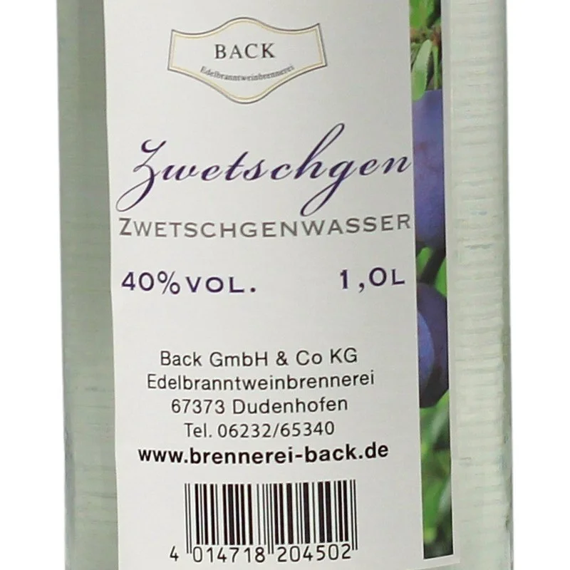 BACK Zwetschgenwasser 1 L 40%vol