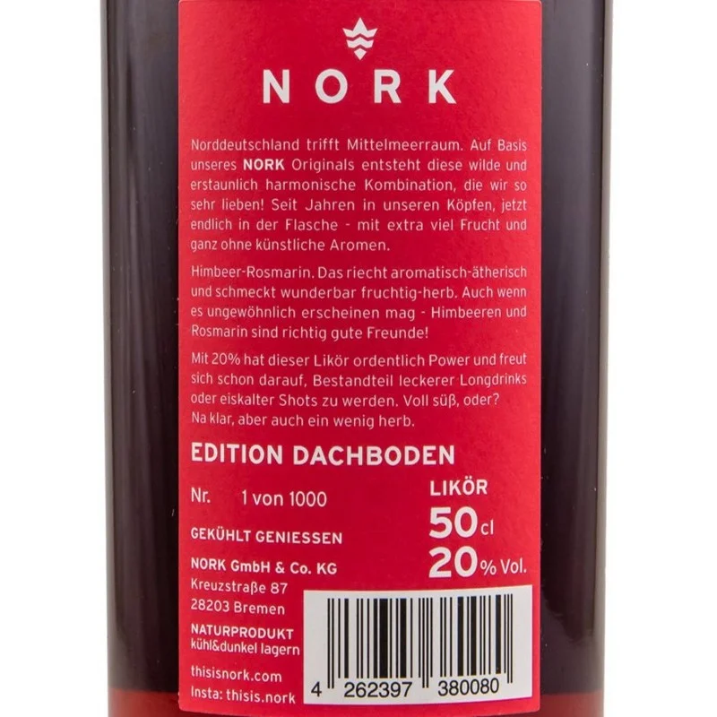 Nork Himbeer-Rosmarin Likör 0,5 L 20% vol Nork Himbeer-Rosmarin Likör 0,5 L 20% vol
