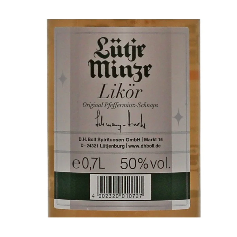 Lütje Minze Pfefferminzlikör 0,7 L 50 % vol Lütje Minze Pfefferminzlikör 0,7 L 50 % vol