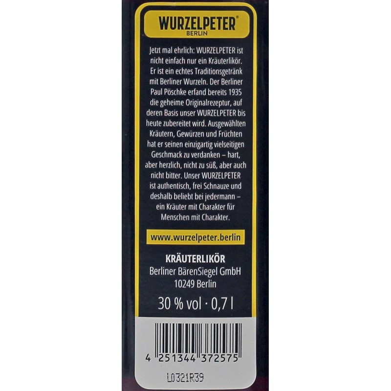 Wurzelpeter Kräuterlikör 0,7 L 30% vol Wurzelpeter Kräuterlikör 0,7 L 30% vol