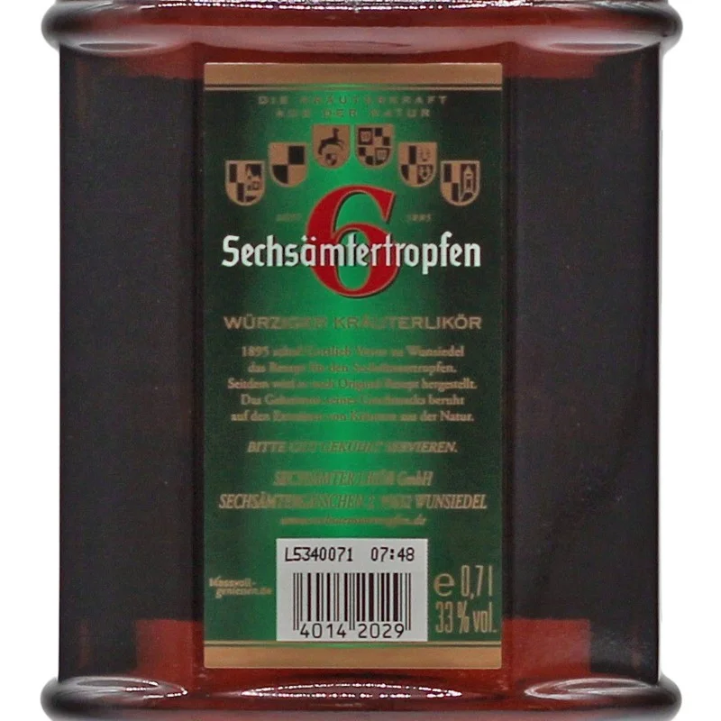 Sechsämtertropfen Kräuterlikör 0,7 L 33% vol