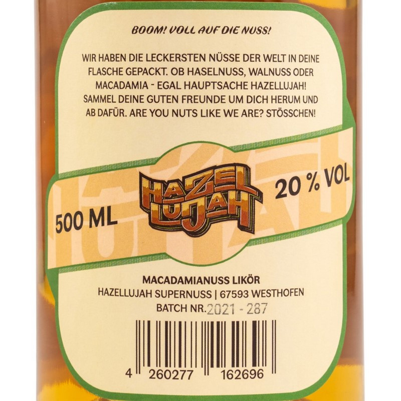 Hazellujah Macadamia Likör 20 % vol 0,5 L