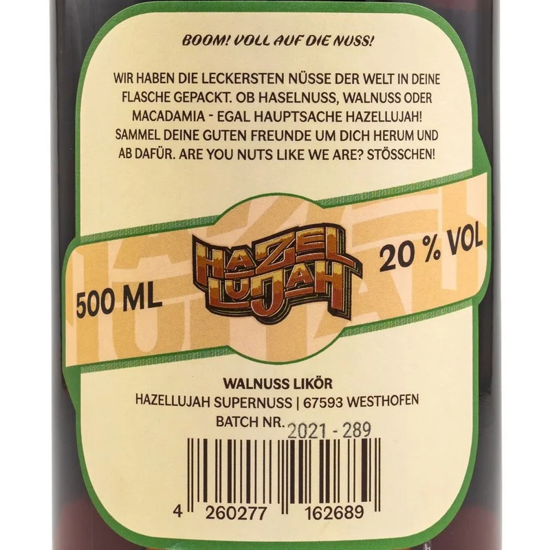 Hazellujah Walnuss Likör 0,5 L 20 % vol Hazellujah Walnuss Likör 0,5 L 20 % vol