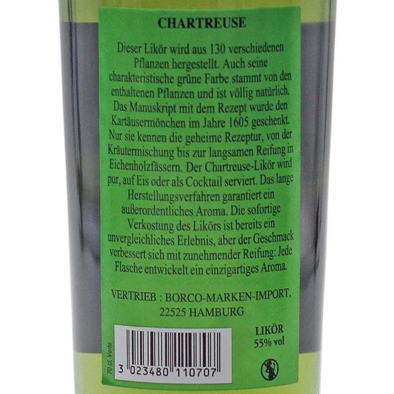 Chartreuse grün Kräuterlikör 0,7 L 55% vol Chartreuse grün Kräuterlikör 0,7 L 55% vol