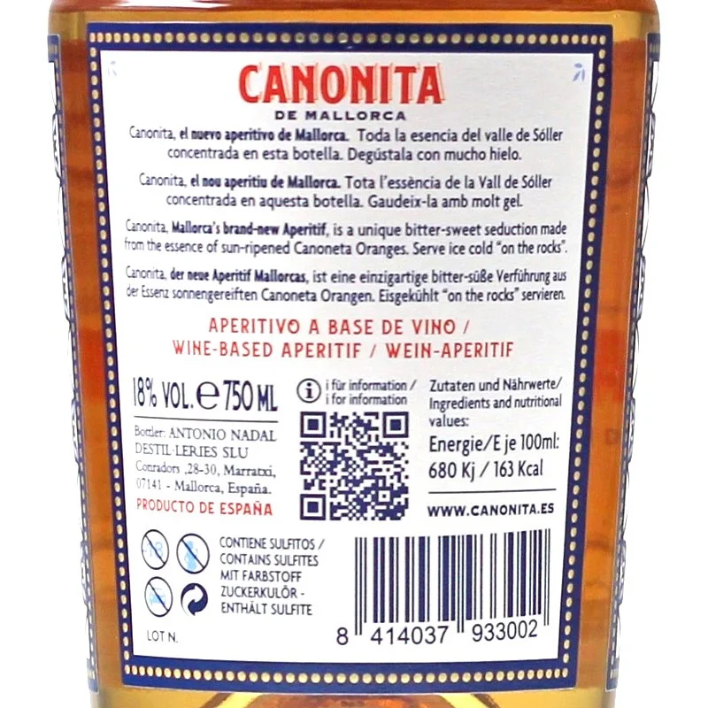 Canonita de Mallorca Aperitivo de Naranjas 0,75 L 18% vol Canonita de Mallorca Aperitivo de Naranjas 0,75 L 18% vol