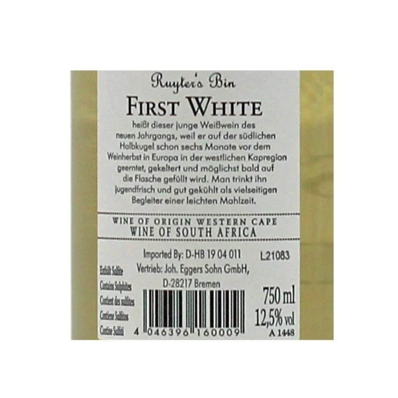 Ruyter's Bin First White 0,75 L 12,5 % vol Ruyter's Bin First White 0,75 L 12,5 % vol